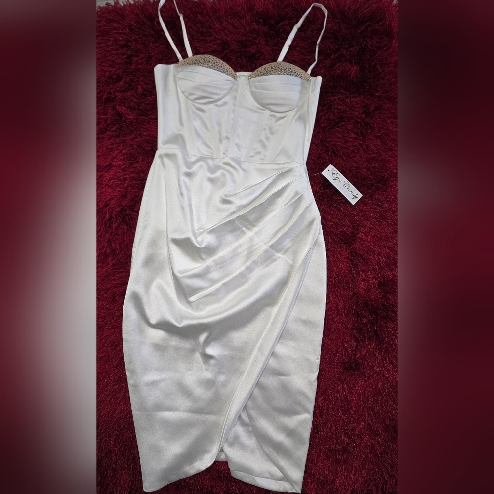 White Strapless Ruched Bodycon Dress